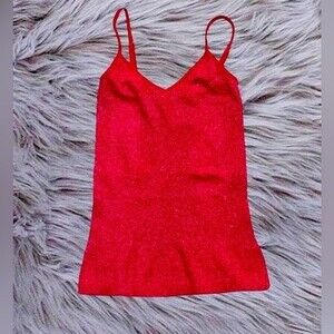CONNECTION 18 Red Metallic  Ribbed Camisole Top New NWOT